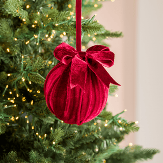 Lush Burgundy Ball Ornament with Bow on Top - Irony Home