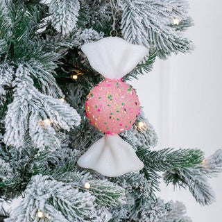 Luxury Blush & White Mini Candy Apple Ornament with Glittered Sugar - ironyhome