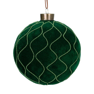 Luxury Emerald Velvet Sphere Ornament with Sparkling Swirls - ironyhome