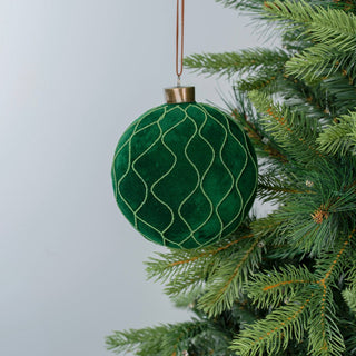 Luxury Emerald Velvet Sphere Ornament with Sparkling Swirls - ironyhome