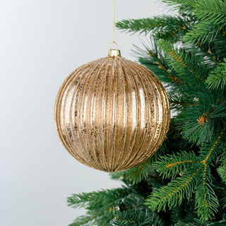 Luxury Gold Glass Ball Ornament with Ribbed Texture - ironyhome
