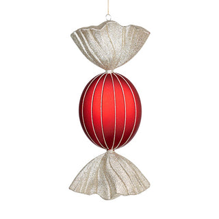 Matte Red & Champagne Oval Candy Ornament - ironyhome
