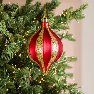 Matte Red Gold Glitter Straight Drop Ball 7.5-Inch - Irony Home