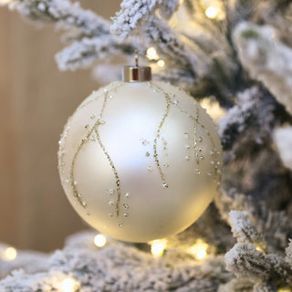 Matte White Ball Ornament with Gold Motifs - ironyhome