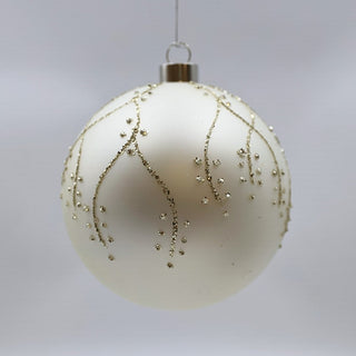 Matte White Ball Ornament with Gold Motifs - ironyhome