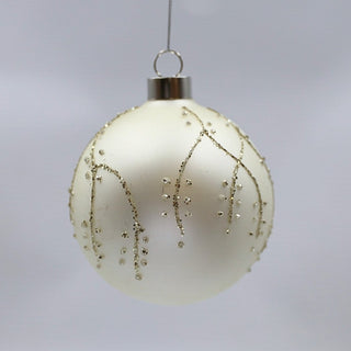 Matte White Ball Ornament with Gold Motifs - ironyhome