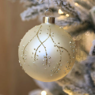 Matte White Ball Ornament with Gold Motifs - ironyhome