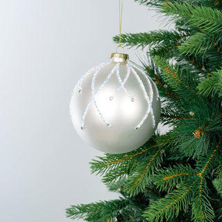 Matte White Ball Ornament with Iridescent Glitter - ironyhome