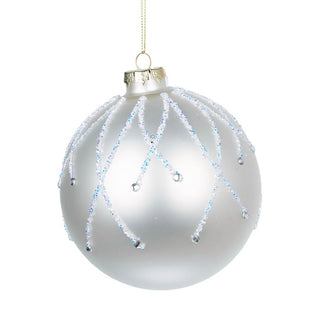 Matte White Ball Ornament with Iridescent Glitter - ironyhome