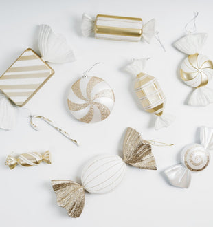 Matte White & Bright Champagne Candy Ornament Set - ironyhome