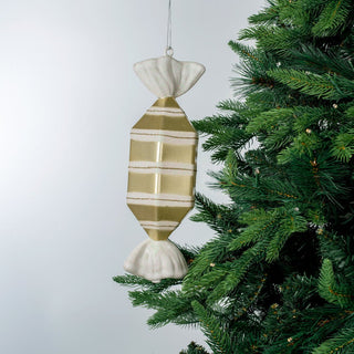 Matte White & Champagne Glitter Candy Ornament - ironyhome