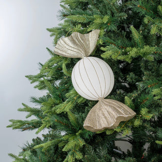 Matte White Oval Candy Ornament with Champagne Glitter Tail - ironyhome