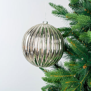 Mirrored Silver Ribbed Ball Ornament - ironyhome