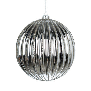 Mirrored Silver Ribbed Ball Ornament - ironyhome