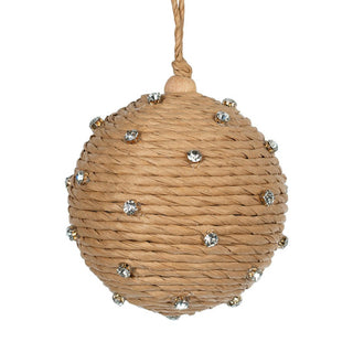 Natural Rafia Cord Ball Ornament with Gemstone Accents - ironyhome