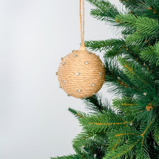 Natural Rafia Cord Ball Ornament with Gemstone Accents - ironyhome
