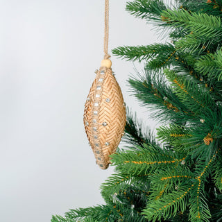 Natural Rafia Shuttle Ornament with Crystal Accents - ironyhome