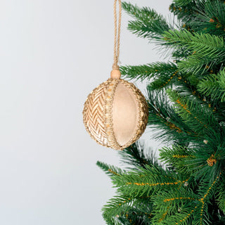 Natural Textured Raxin Ball Ornament with Suede Detail - ironyhome