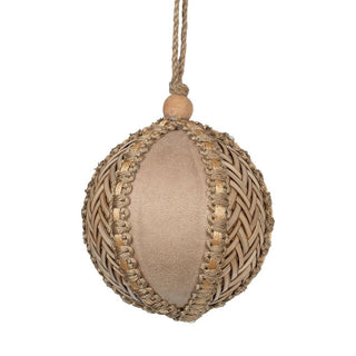 Natural Textured Raxin Ball Ornament with Suede Detail - ironyhome