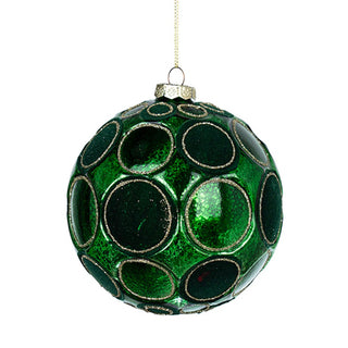 Opulent Green Glass Ball with Velvet Red Detailing - ironyhome