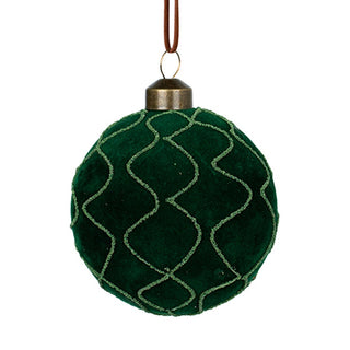 Opulent Green Glass Ornament with Velvet & Glitter Detailing - ironyhome
