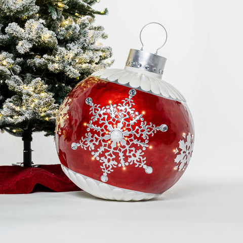 Oversized Under the Tree Ball with LED lights - Cherry Red & White - ironyhome