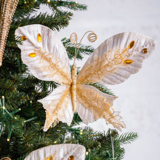 Pearl And Gold Jewelled Butterfly Clip - on Ornament - ironyhome
