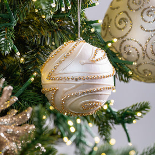 Pearl And Gold Metallic Ball Ornament - ironyhome
