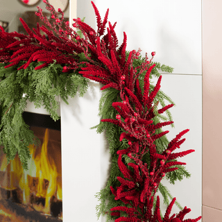 Real Touch Red Amaranthus with Red Berry Garland - Irony Home