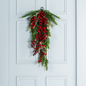 Red Berry & Mistletoe Festive Door Swag with Pine Foliage