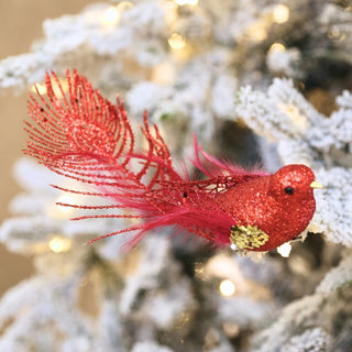 Red Bird Ornament with Peacock Tail - ironyhome