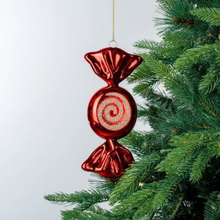 Red & Champagne Glitter Swirl Candy Ornament - ironyhome