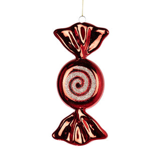 Red & Champagne Glitter Swirl Candy Ornament - ironyhome