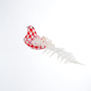 Red Checkered Bird Clip - On Ornament - ironyhome