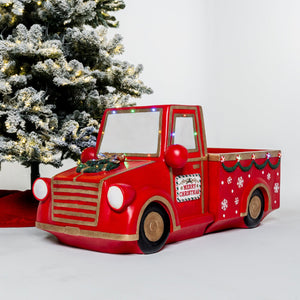 Red Christmas Truck Decoration with LED Lights and Music