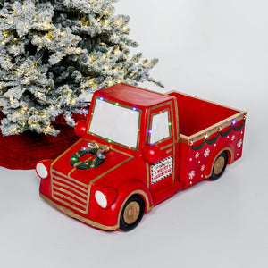 Red Christmas Truck Decoration with LED Lights and Music