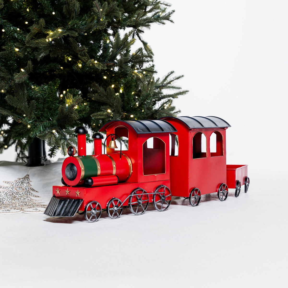 Red Festive Train Display with 3 Wagons