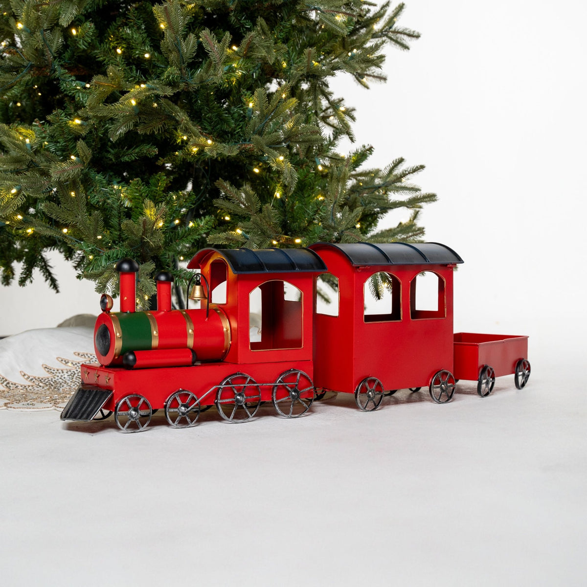 Red Festive Train Display with 3 Wagons