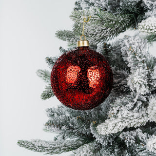 Red Glass Ball with Clear Sugar Beads - Irony Home