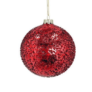 Red Glass Ball with Clear Sugar Beads - Irony Home