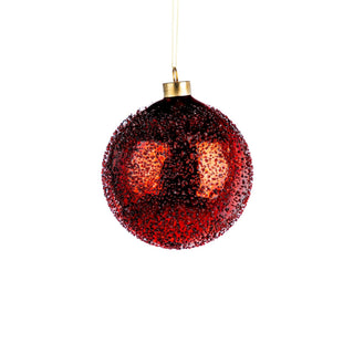 Red Glass Ball with Clear Sugar Beads - Irony Home