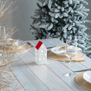 Red Glazed Porcelain Christmas House Table Top