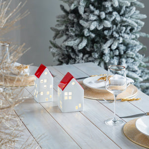 Red Glazed Porcelain Christmas House Table Top