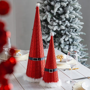 Red Glitter Santa Inspired Cone Tree Table Top - Set of 2