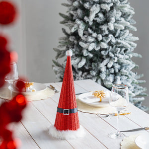 Red Glitter Santa Inspired Cone Tree Table Top - Set of 2