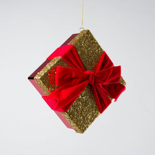 Red Gold Glitter Shatterproof Gift Box Ornament 6-Inch - Irony Home