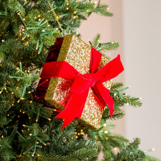 Red Gold Glitter Shatterproof Gift Box Ornament 6-Inch - Irony Home