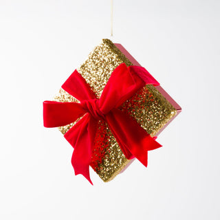 Red Gold Glitter Shatterproof Gift Box Ornament 6-Inch - Irony Home