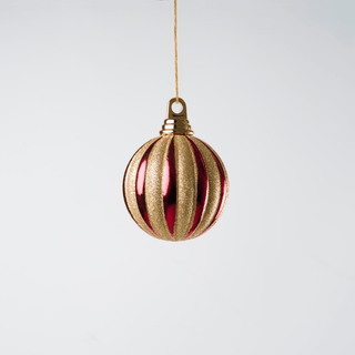Red Gold Glitter Shiny Stripe Ball Ornament 4-inch - Irony Home