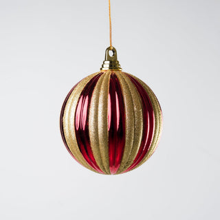 Red Gold Glitter Stripe Ball Ornament 6" - Irony Home